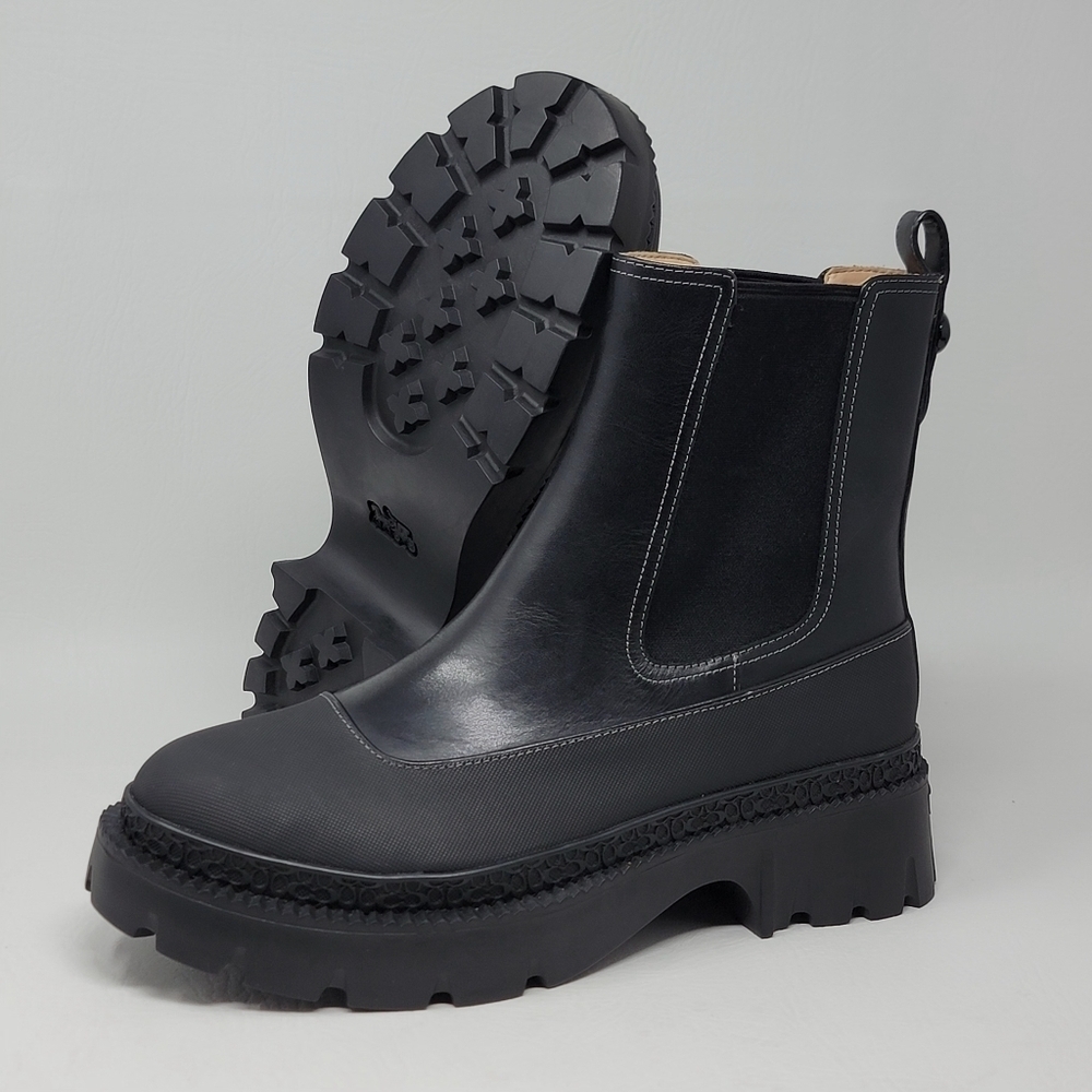 Coach Women's Pull Up Bootie Jayla Leather Bootie Size 9.5 B Black Chunky New